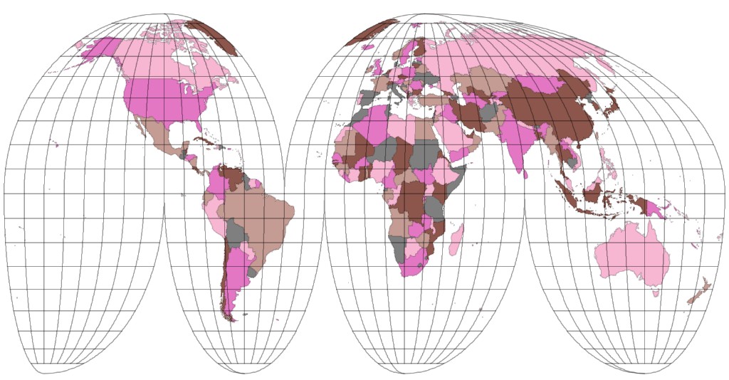 Interrupted Mollweide world projection